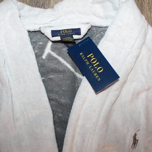 NWT MEN'S POLO RALPH LAUREN BIG‎ PONY VELOUR PLUSH BATH ROBE WHITE GRAY - Picture 5 of 8
